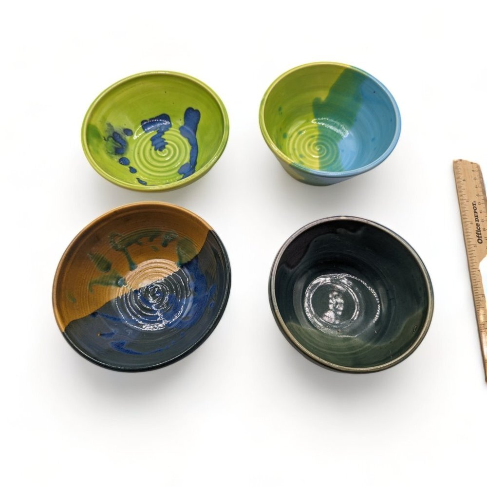 Set of 4 Unique Handmade Pottery Bowls Signed OutlawPottery.com